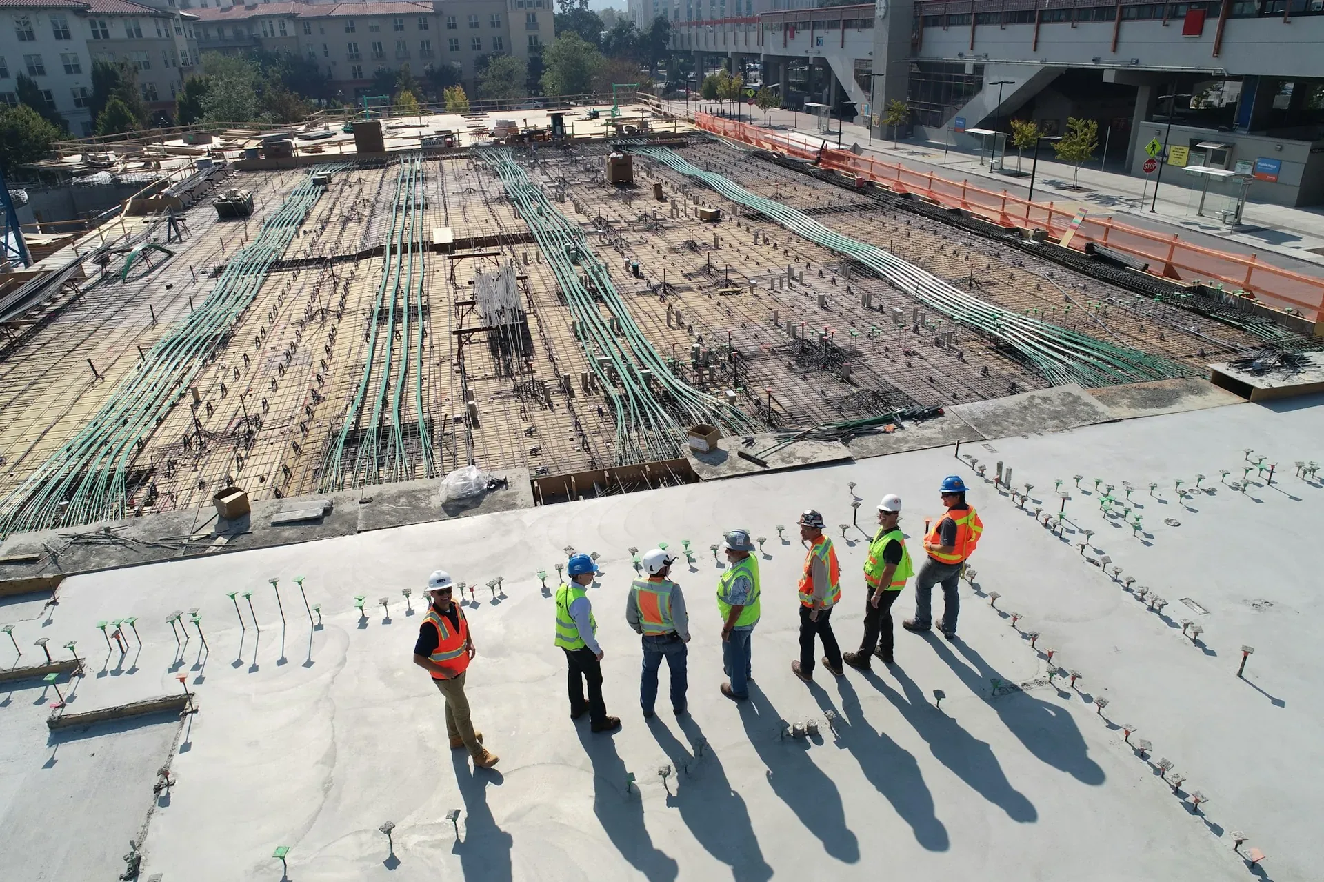 Large-scale civil works with structural deck and services preparation