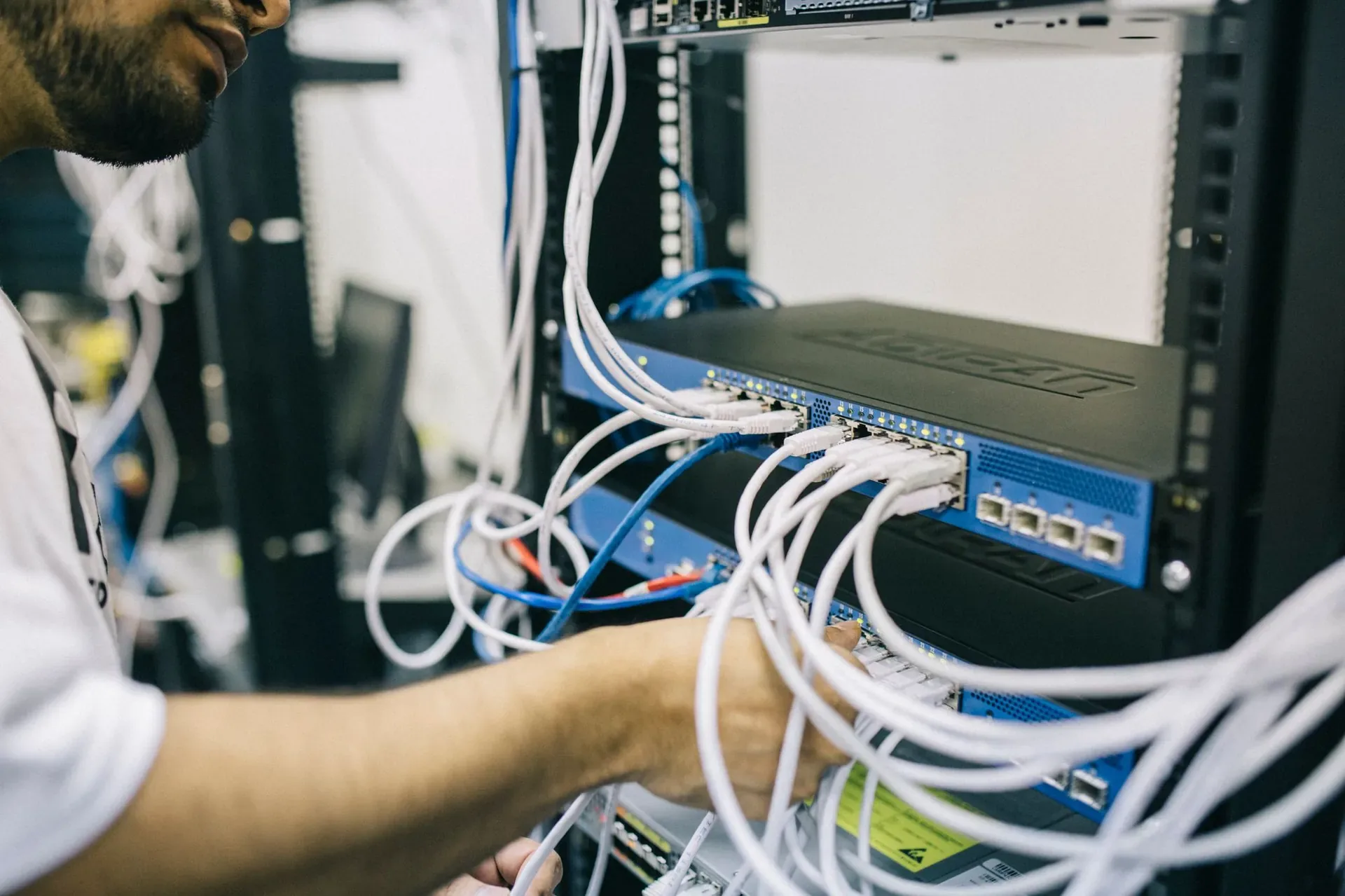 Structured network cabling terminated in a patch field